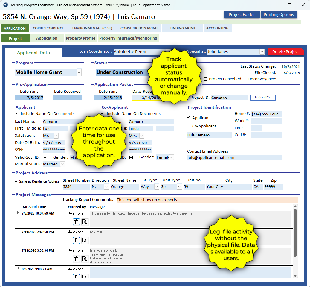 HousingOS main project administration screen