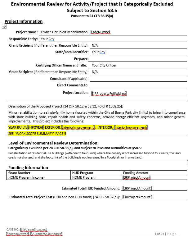 Document Creation screen example
